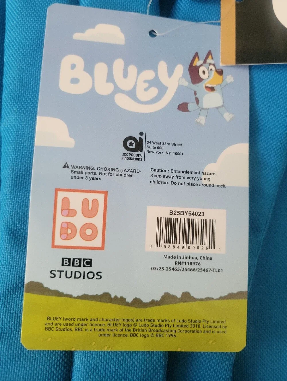 Bluey Kids Backpack Tag - Blue, Yellow, Purple Artwork